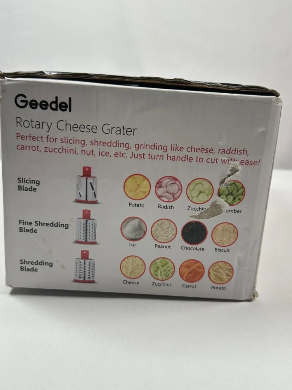 Geedel Rotary Cheese Grater Pink and Teal 3in1 Slicing Julienning & Grinding NIB